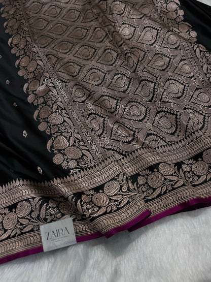 Black Shades Floral Boota Mashru Silk Saree MSM 73