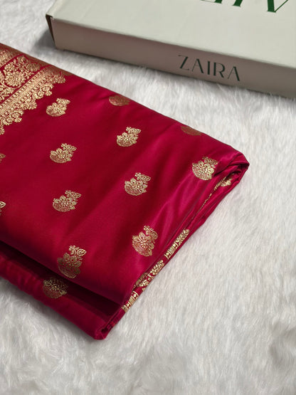 Cross Rani Booti Pattern Satin Katan Silk Saree SK49