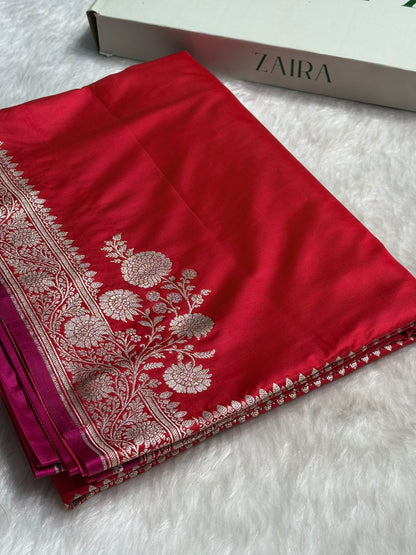 Red Shades Floral Border Mashru Silk Saree MSM-62