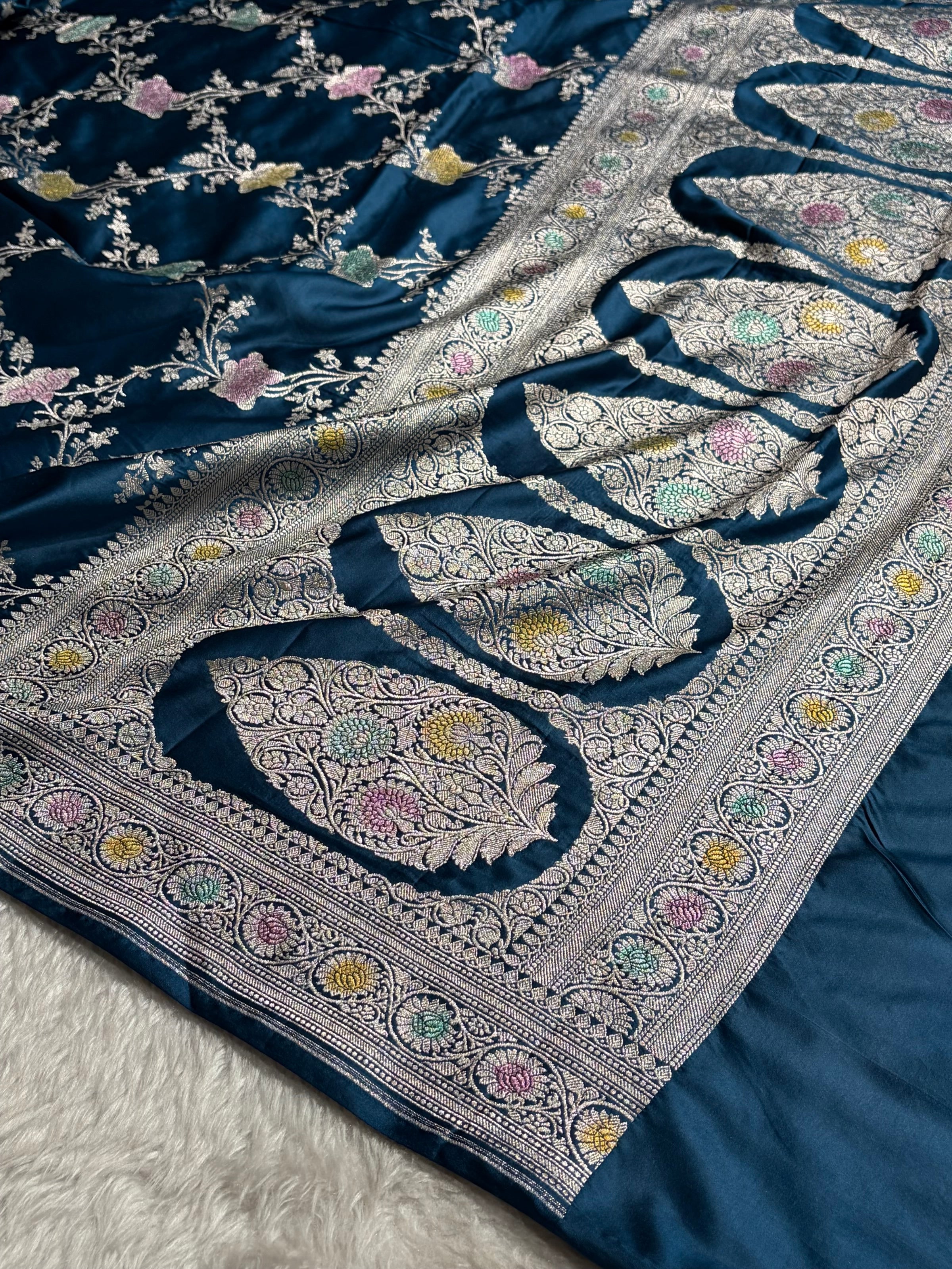 Banarasi German Blue Shades Jaal With Minakari Mashru Silk Saree MCS63