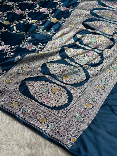 Banarasi German Blue Shades Jaal With Minakari Mashru Silk Saree MCS63