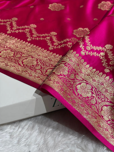 Banarasi Satin Katan Saree Floral Boota Pattern in Rani Shades SK146