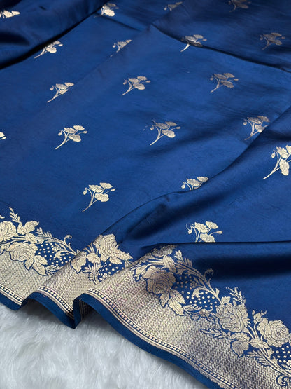 Royal Blue Shades Handwoven Pure Paper Silk RM-55