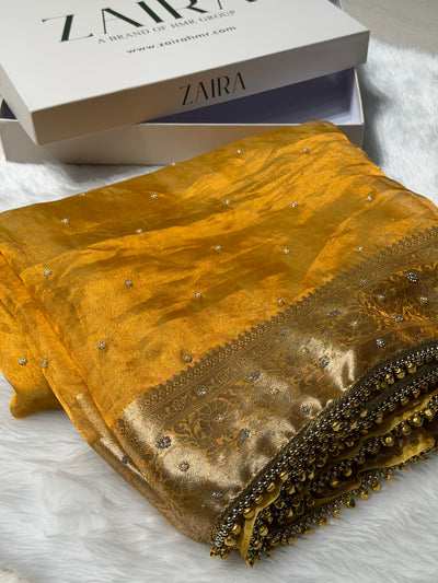 Gold Shades Pure Tissue Silk With Banarasi Swarovski Work Saree X Ghongroo BPGPT-18