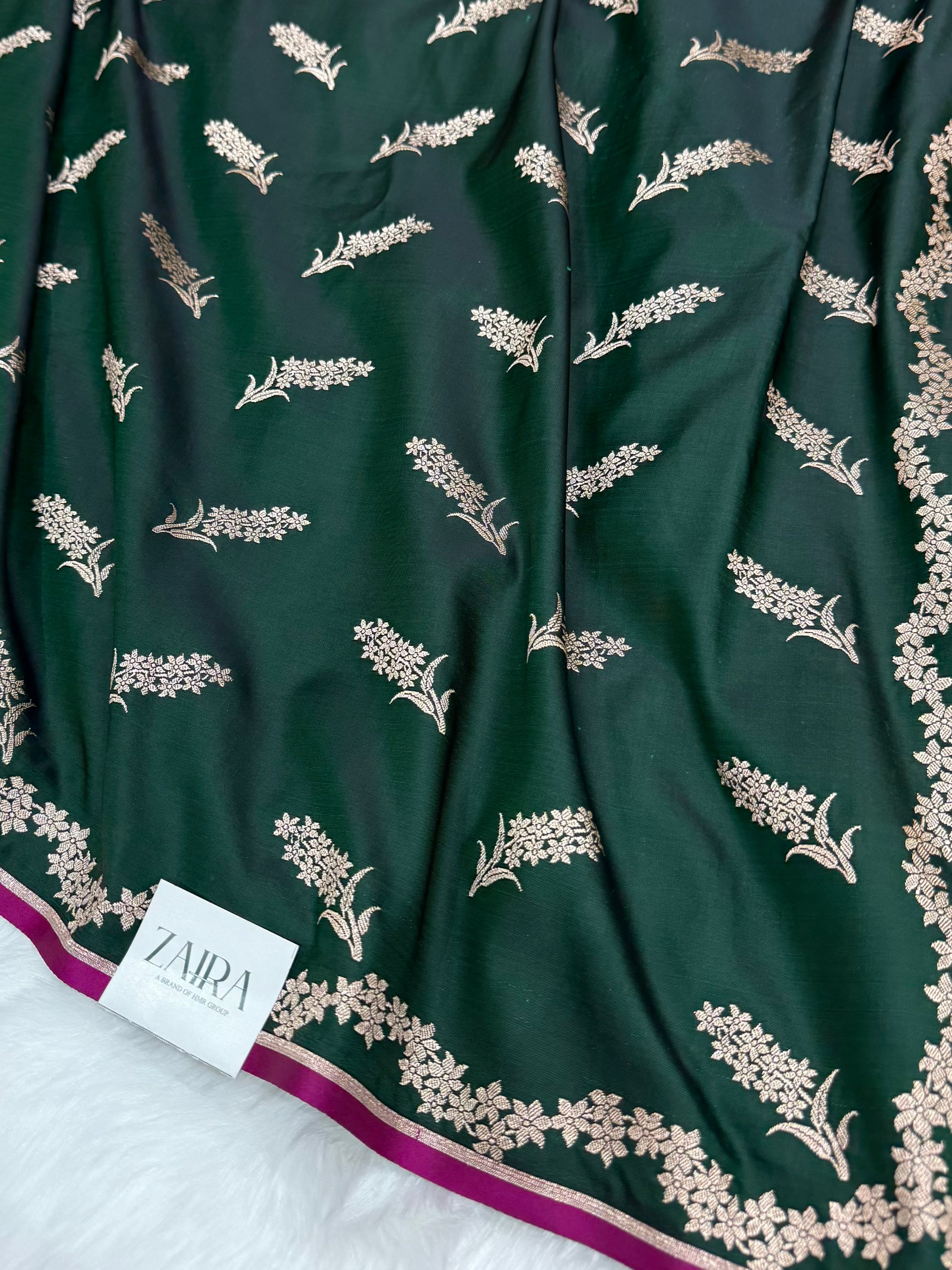 Dark Bottle Green Motif Mashru Silk Saree MSM 42