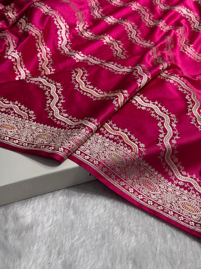 Banarasi Minakari Cross Pattern in Rani Pink Shades Mashru Silk Saree MS93