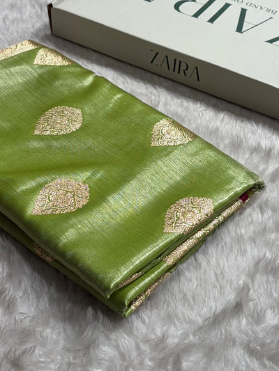 Ultra Light Weight Satin Silk Boota in Mehndi Green Shades SS05