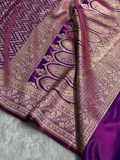 Cross Purple Shades Jaal Pattern Banarasi Satin Silk Saree SS56