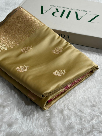Tusser  - Wine Banarasi Boota Katan Silk Saree SKM29