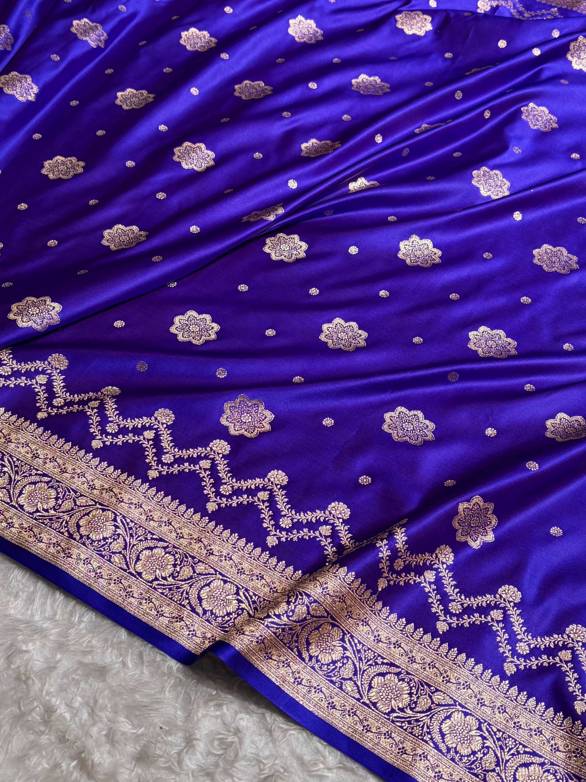 Banarasi Satin Katan Saree Floral Boota Pattern in Royal Purple Shades SK146