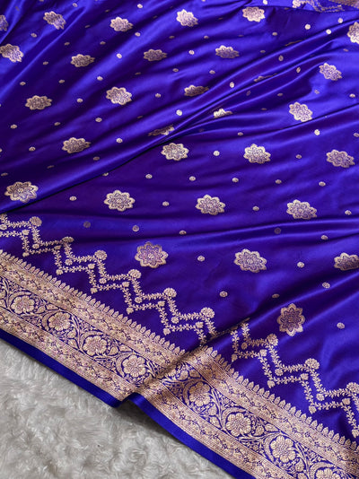 Banarasi Satin Katan Saree Floral Boota Pattern in Royal Purple Shades SK146