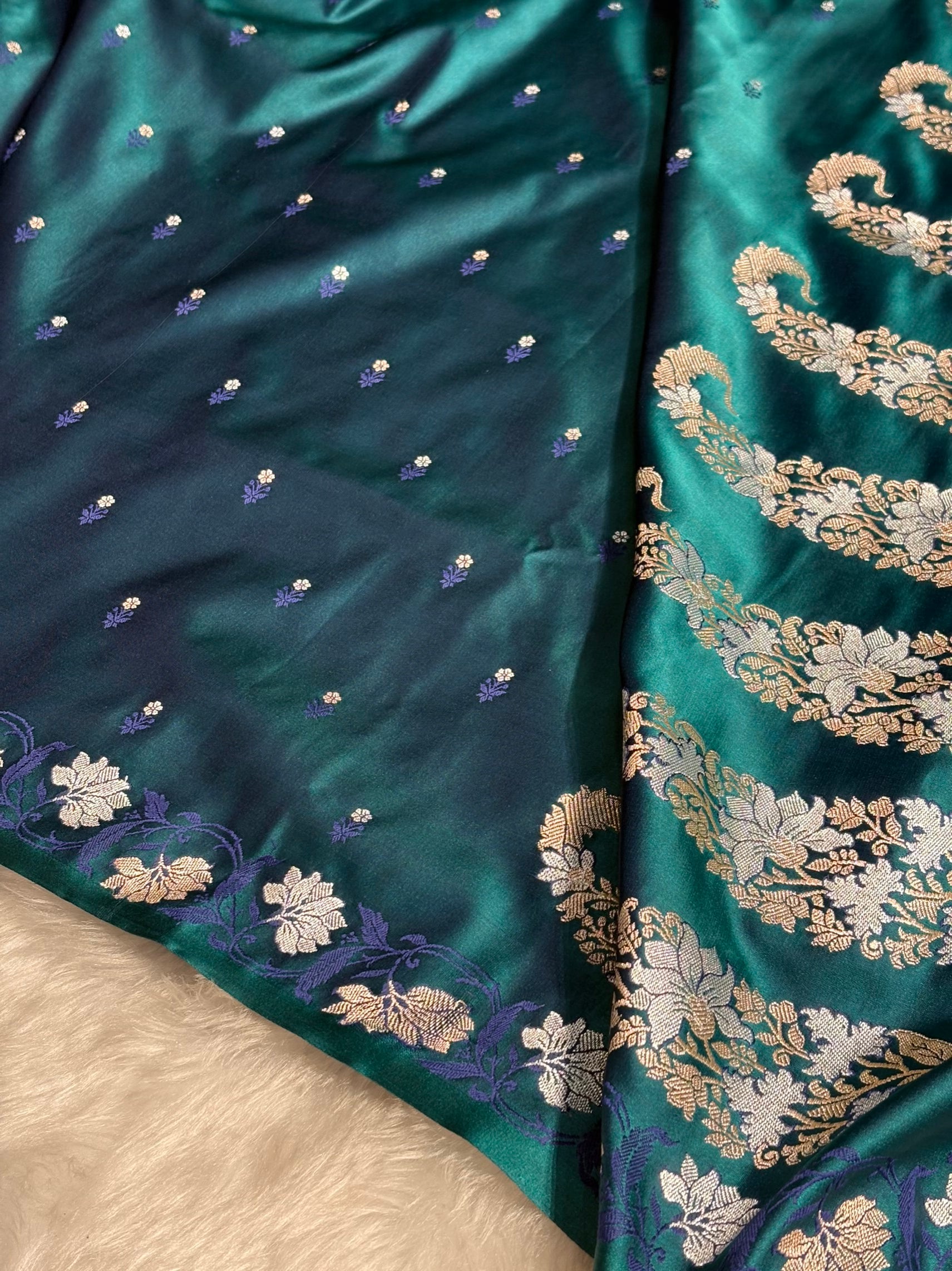 Peacock Floral Boota With Floral Border Mashru Silk Saree MSM 78