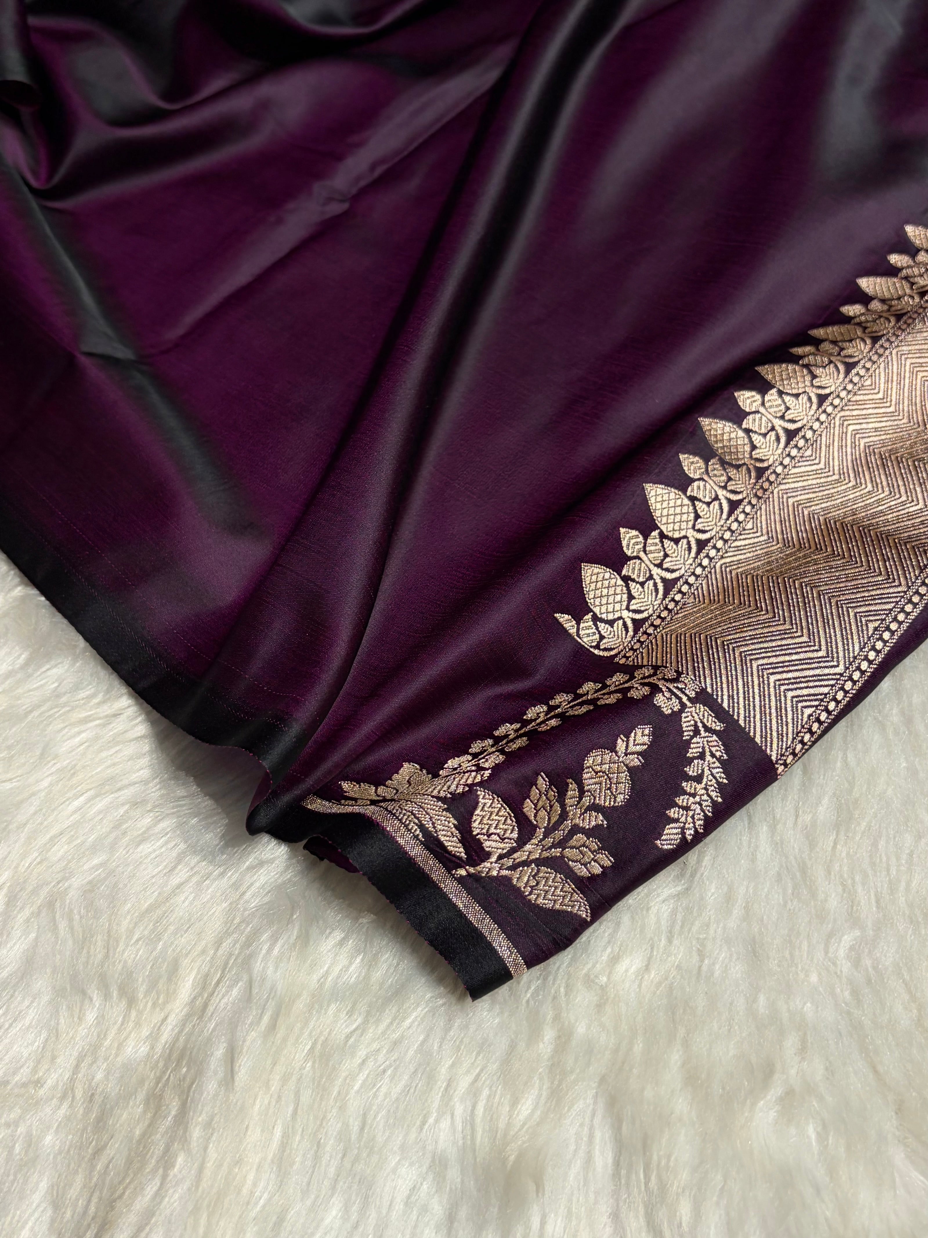 Dark Purple Boota With Floral Border Mashru Silk Saree MSM-95
