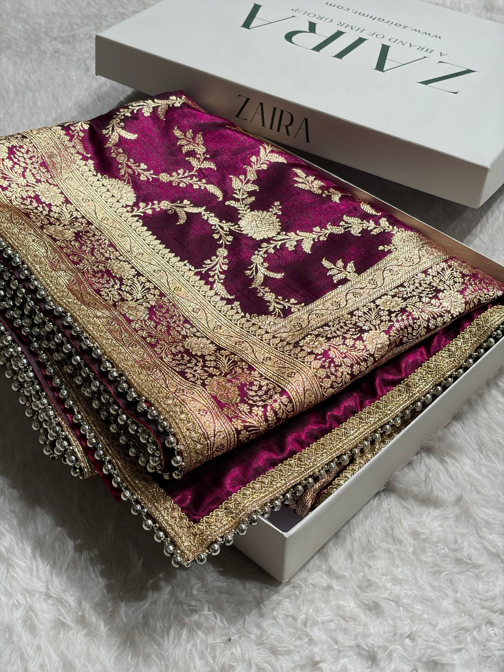 Satin Silk Banarasi Jaal In Wine Shades With Gotta Patti  SSGP14
