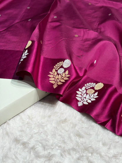 Wine Shade Handwoven Kaduwa Pure Katan Paper Silk RM-05