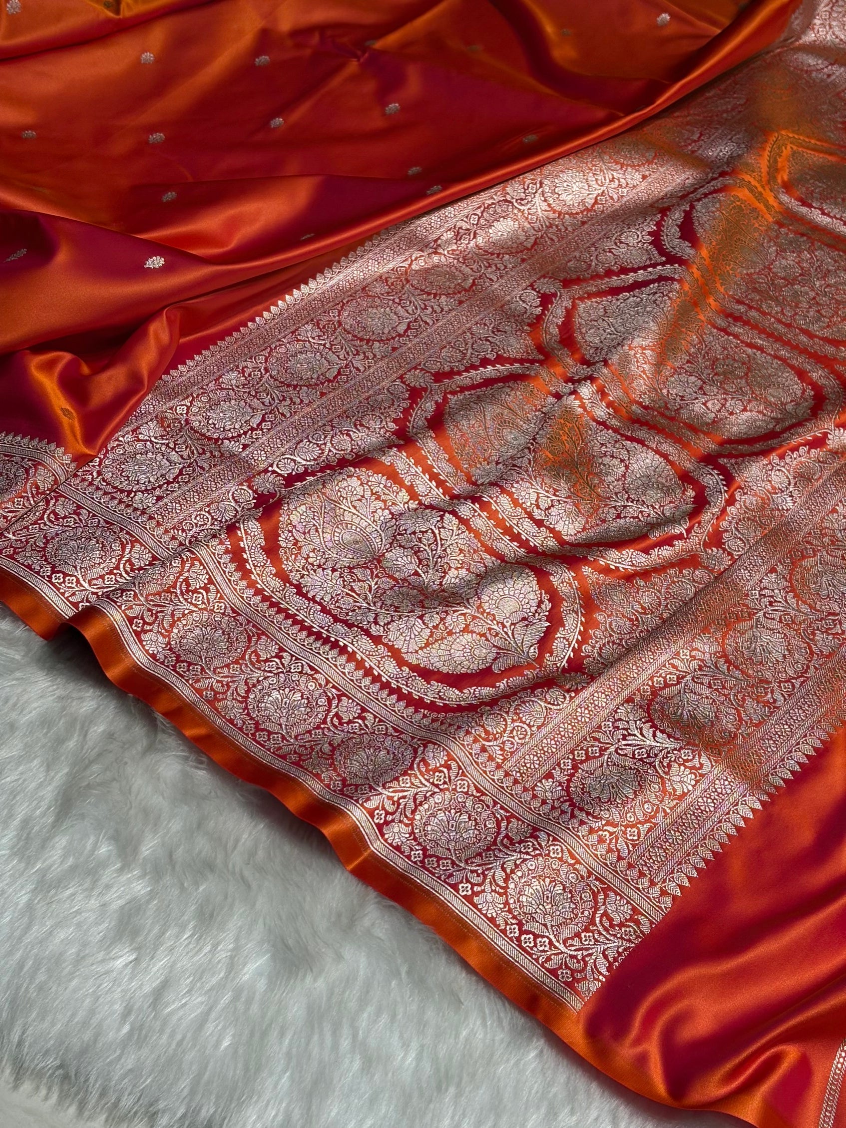 Orange Floral Boota With Floral Border Mashru Silk Saree MSM-81