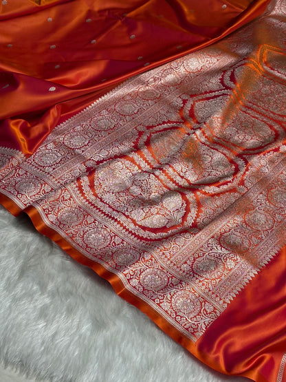 Orange Floral Boota With Floral Border Mashru Silk Saree MSM-81
