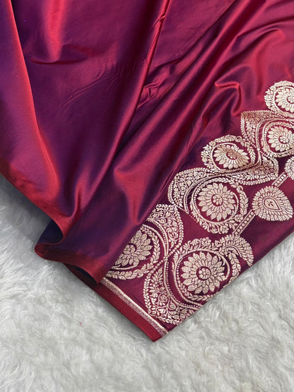 Reddish Purple Shades Banarasi Boota Pattern Floral Mashru Silk Saree MSM-110