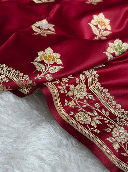 Premium Banarasi Satin Katan Saree With Minakari Boota in Maroon Shades SK112