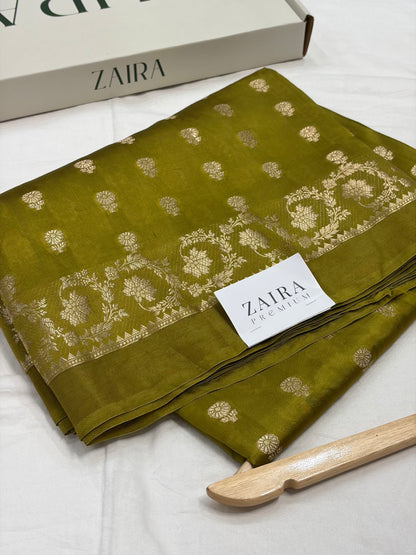 Mehndi Flower Booti Pure Caramel Silk Saree