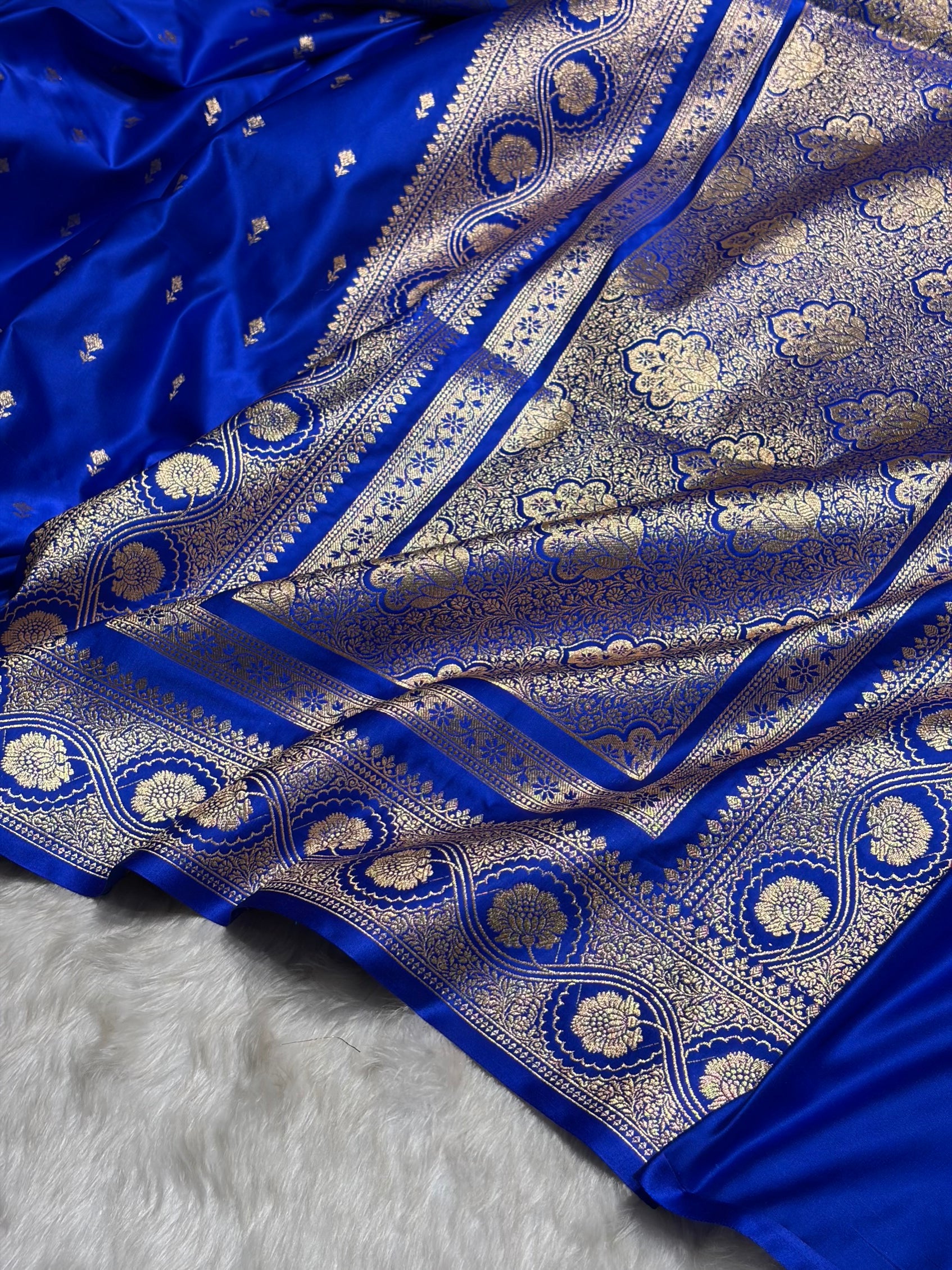 Royal Blue Booti Pattern Satin Katan Silk Saree SK54