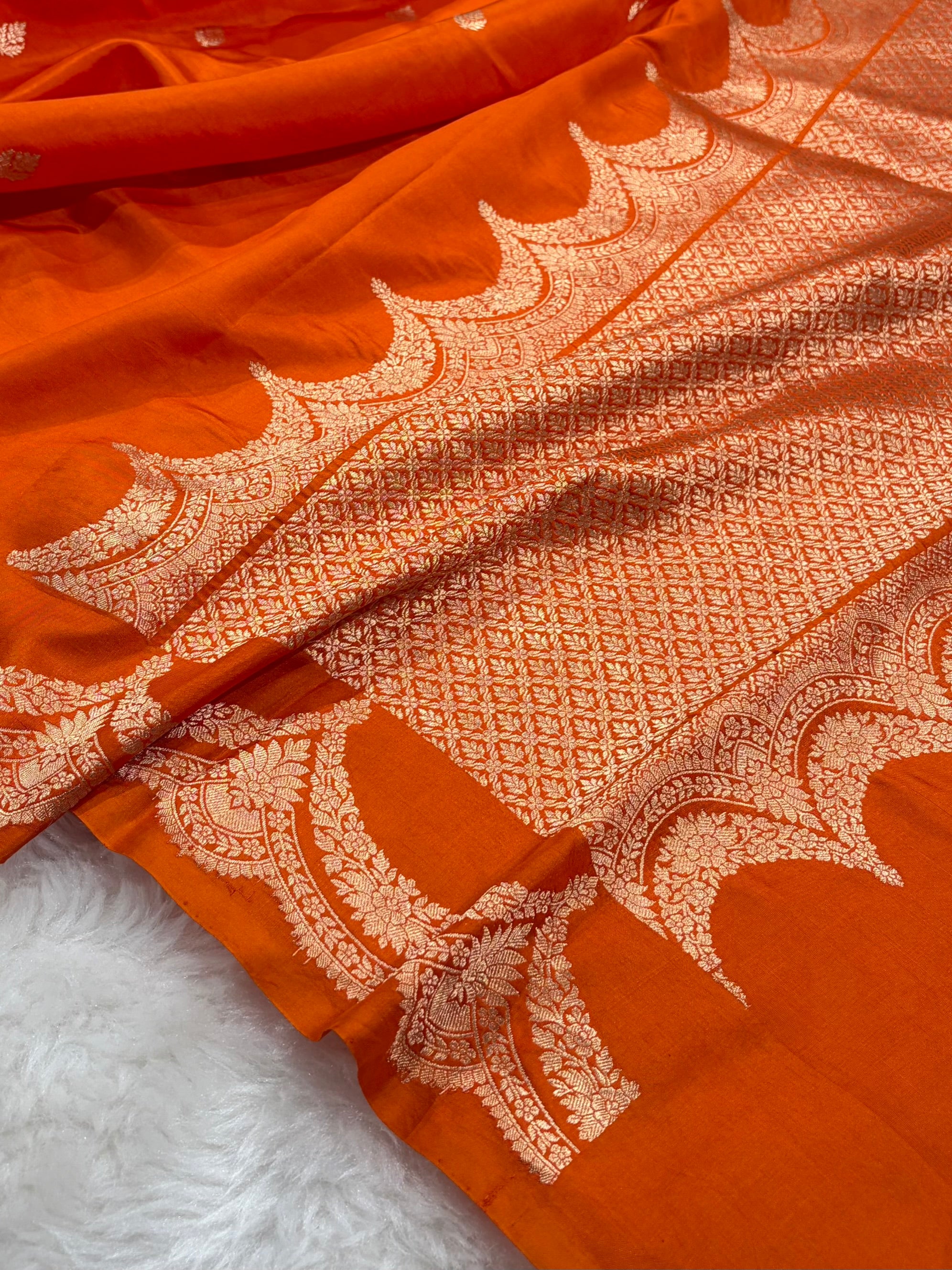 Orange Shades Boota Handwoven Pure Katan Paper Silk RM-19