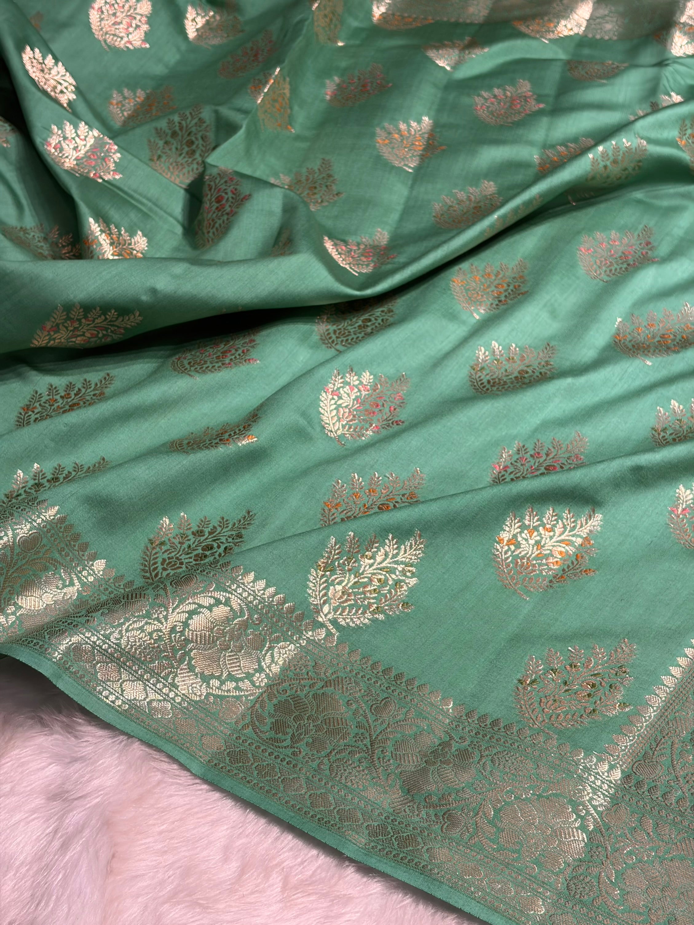 Minakari Sea Green Shades Pure Chiniya Silk CH-02