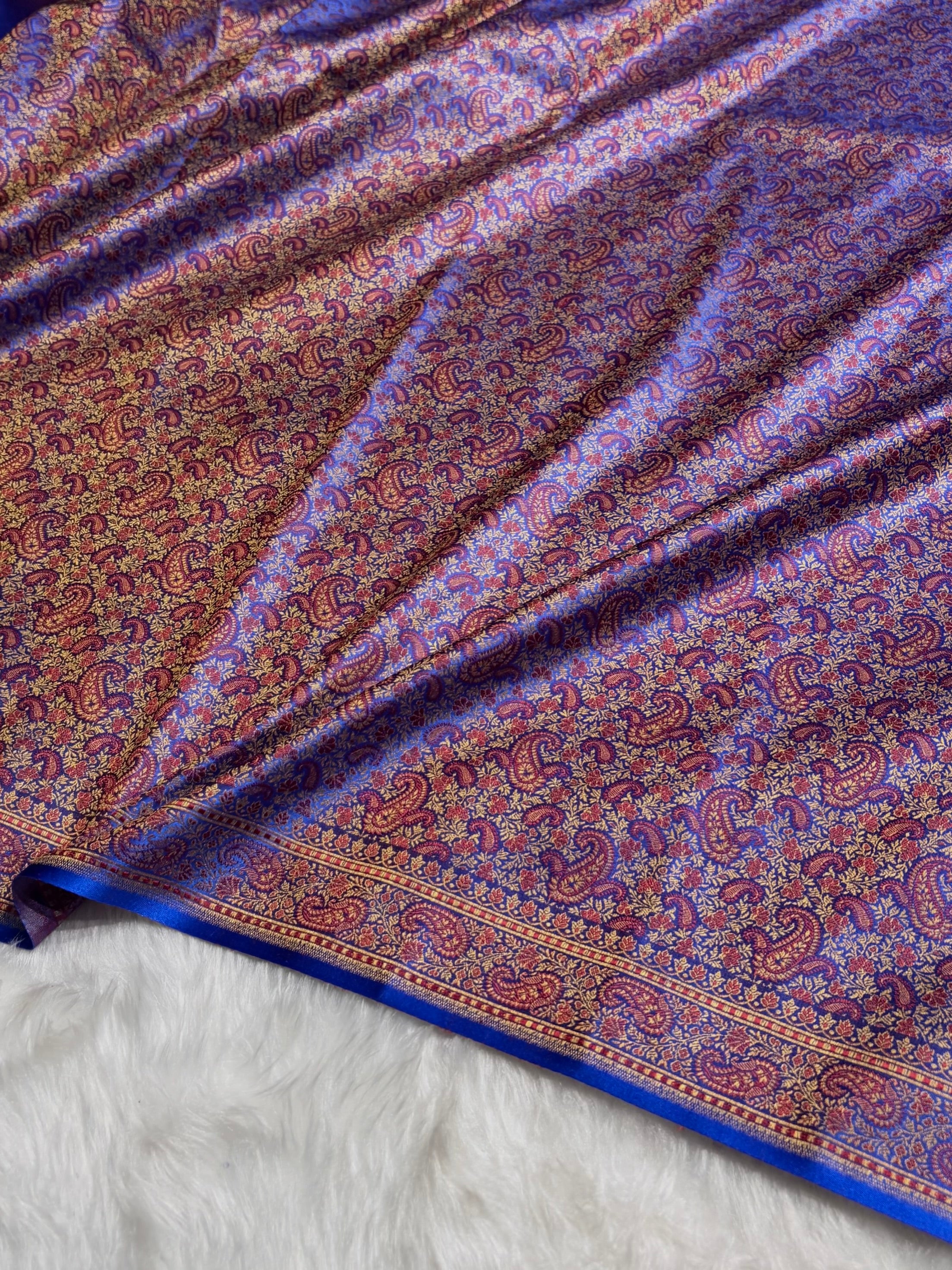 Royal Blue Jamawar Tanchoi Katan Silk Saree SKTM-11