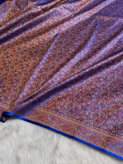 Royal Blue Jamawar Tanchoi Katan Silk Saree SKTM-11