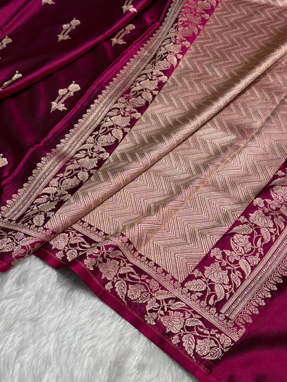 Cross Wine Boota With Floral Border Mashru Silk Saree MSM-92