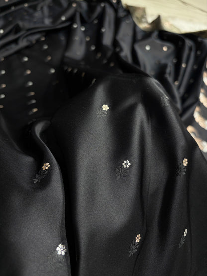 Black With Cream Floral Boota With Floral Border Mashru Silk Saree MSM-78