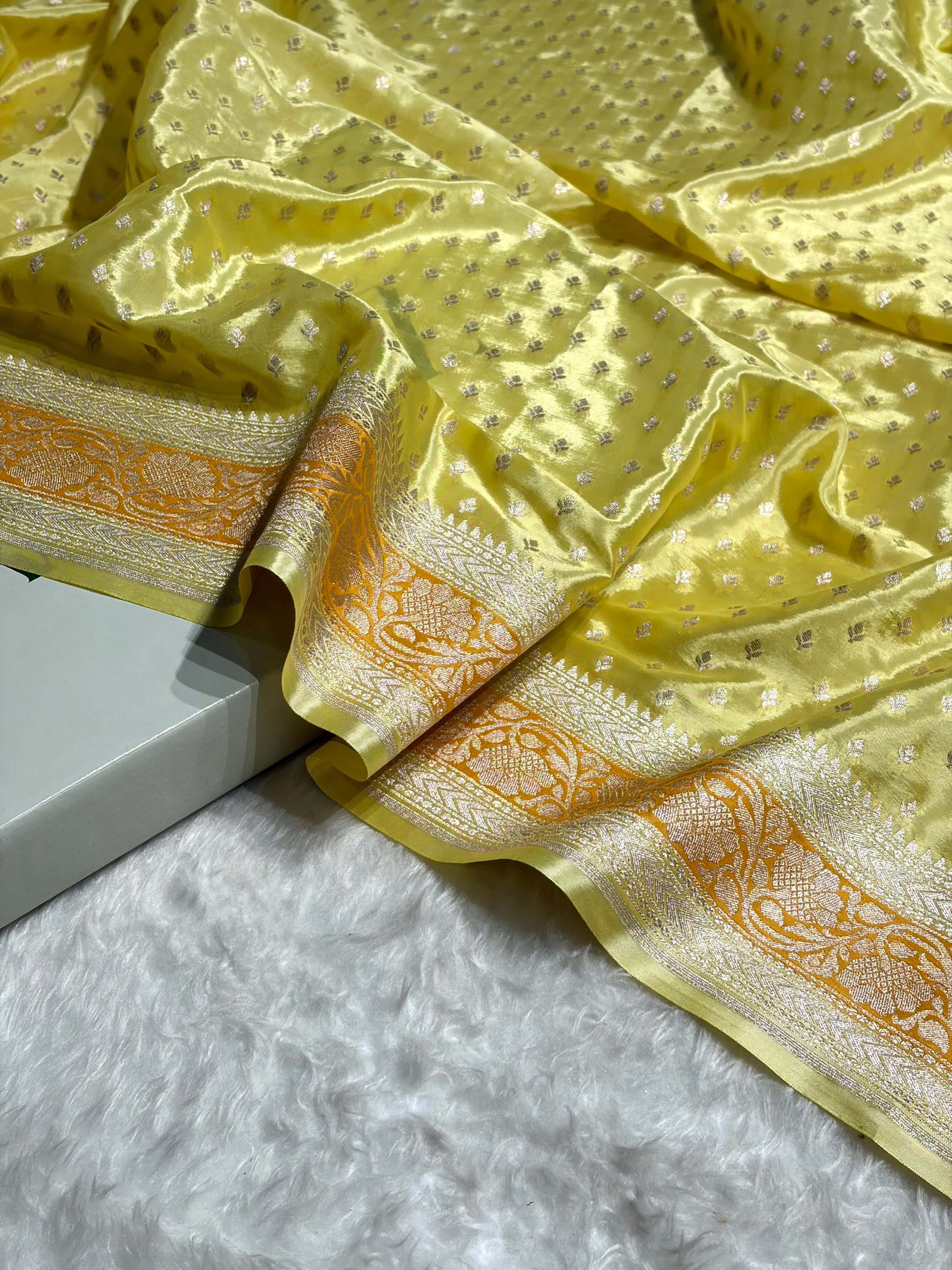 Lemon Shades With Contrast Border Crepe Silky Katan Banarasi Saree CSK-04