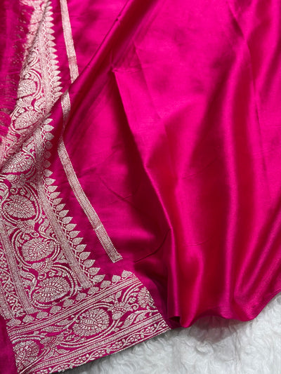 Contrast Baby Pink Shades Floral Jaal Pattern Mashru Silk Saree MCS76