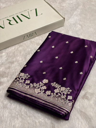 Purple Shades Floral Border Booti Mashru Silk Saree MCS75