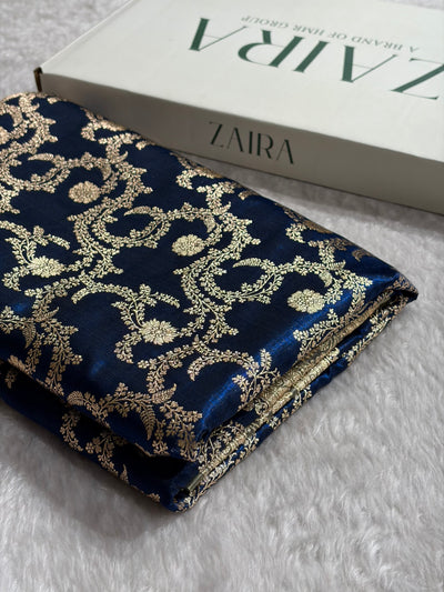 Royal Blue Contrast Shades Jaal Pattern Banarasi Satin Silk Saree SS47