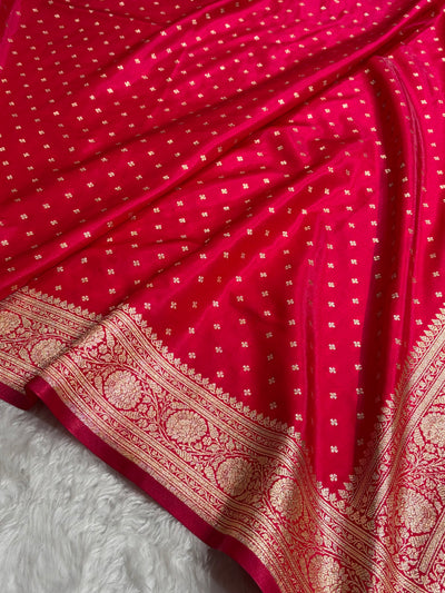 Banarasi Cross Rani Shades Booti Pattern Banarasi Satin Silk Saree SS53