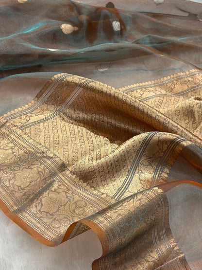 Rust Bananasi Floral Shades Pure Tissue Silk Saree PT-38
