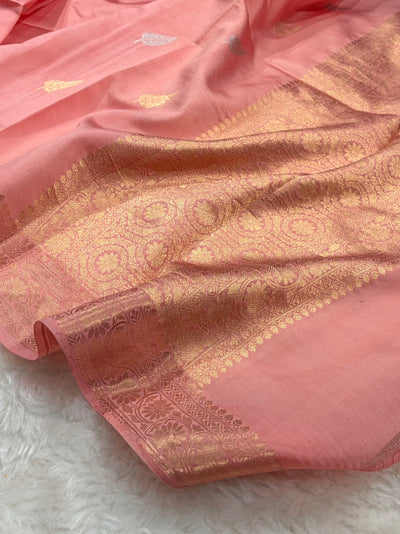 Banarasi Light Peach Shades Boota Handwoven Pure Paper Silk RM-77