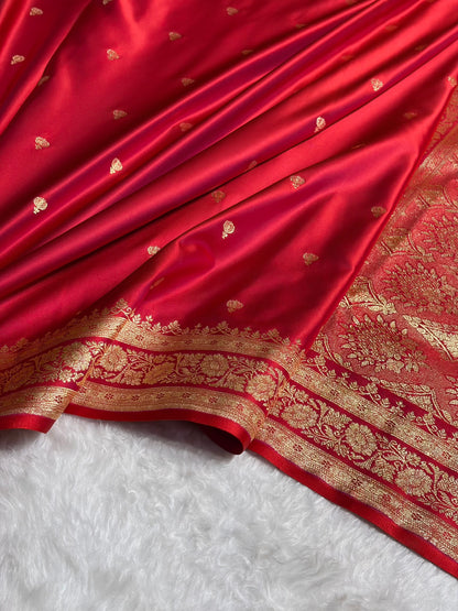 Magentic Red Booti Pattern Satin Katan Silk Saree SK66