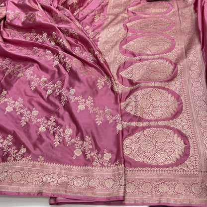 Banarasi Pattern Baby Pink Shade Mashru Silk Saree