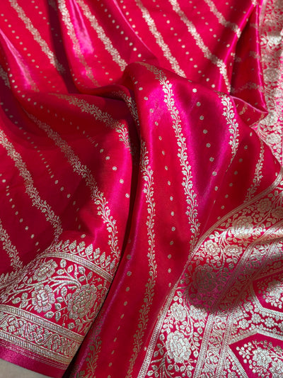Banarasi Cross Rani Shades Cross Pattern Banarasi Satin Silk Saree SS61
