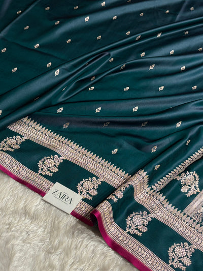 Peacock Shade With Booti Pattern Mashru Silk Saree