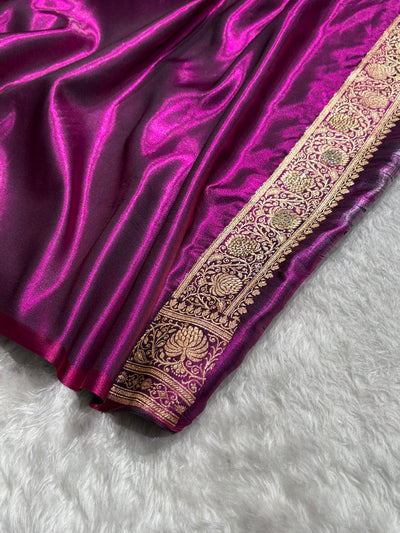 Satin Silk Saree Banarasi Swarovski Work Jaal in Wine Shades BSS23 (R)