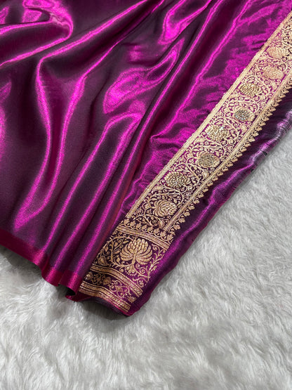 Satin Silk Saree Banarasi Swarovski Work Jaal in Wine Shades BSS23 (R)