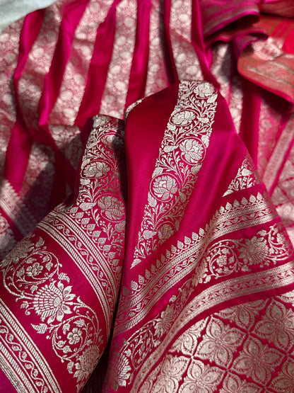 Rani Shades Banarasi Cross Pattern Floral Mashru Silk Saree MSM-102