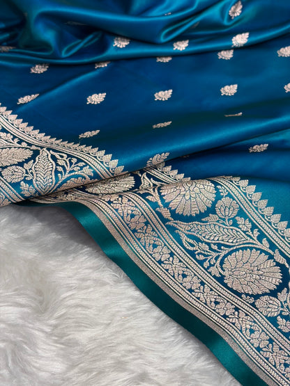 Peacock Shades Banarasi Boota Pattern Floral Mashru Silk Saree MSM-109