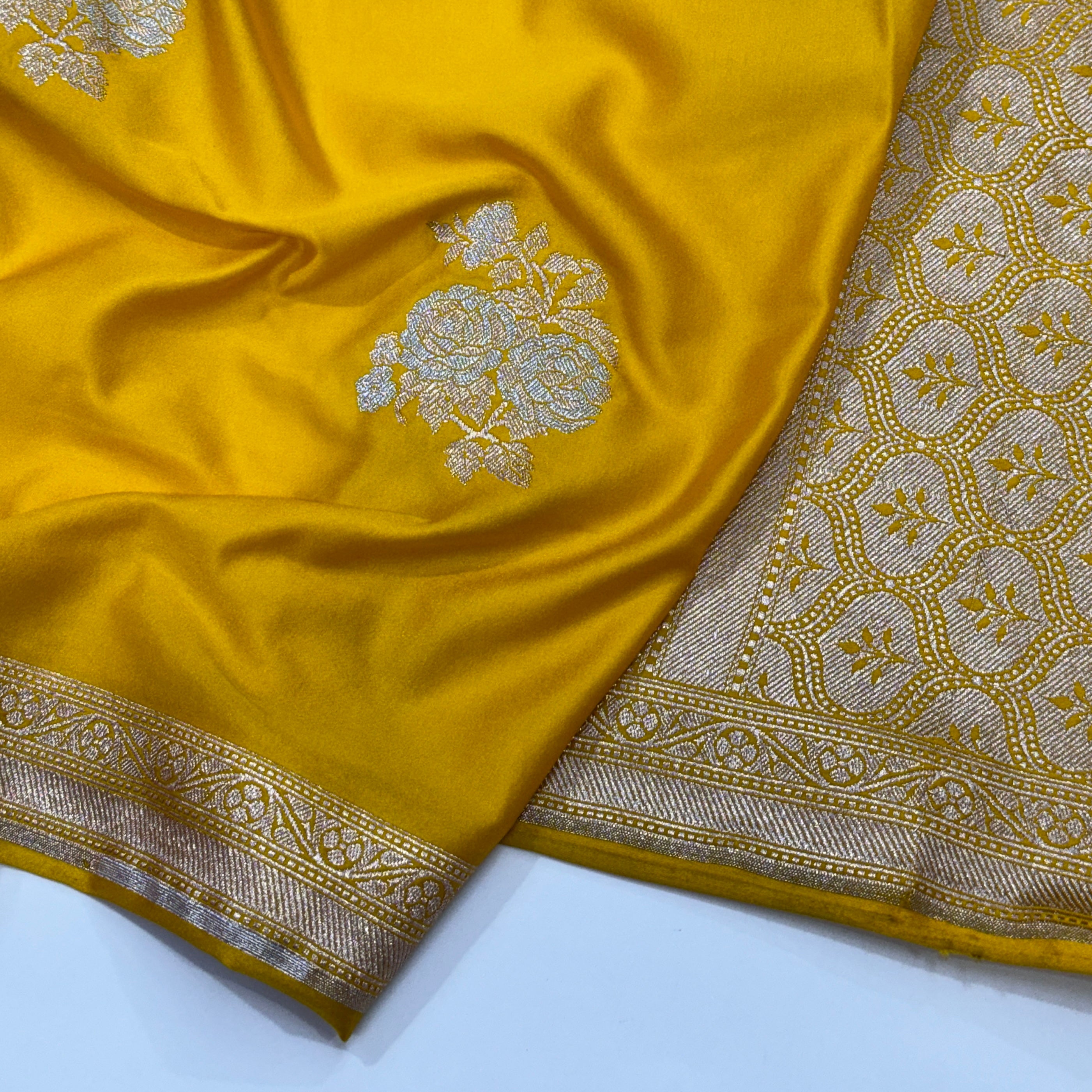 Yellow Sona Rupa Floral Motif Mashru Silk Saree