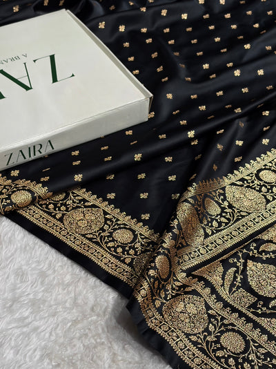 Banarasi Satin Katan Saree With Boota in Black Shades SK117