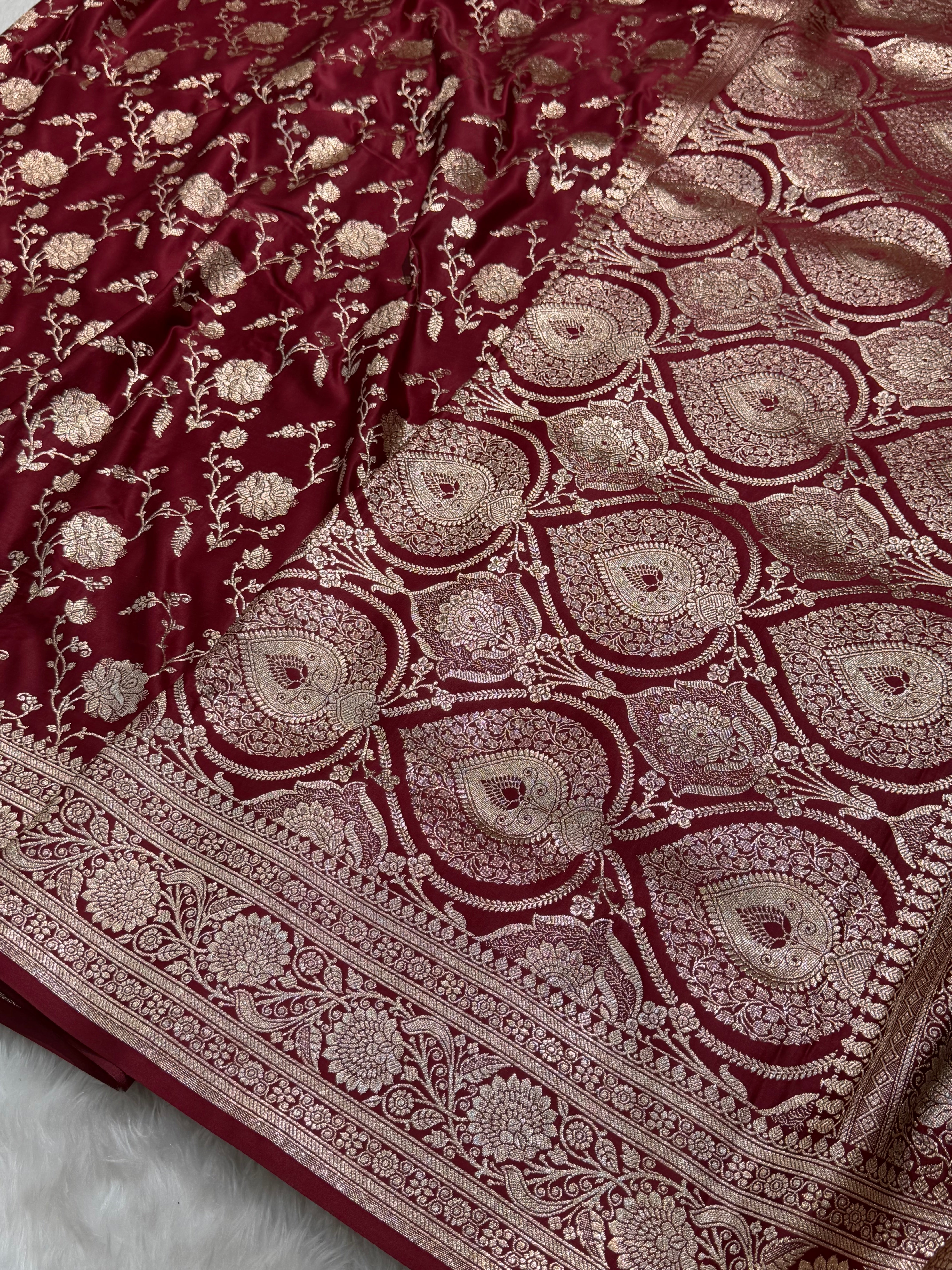 Maroon Jaal Soft Katan Silk Saree