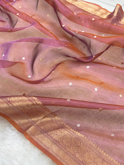 Cross Baby Peach Shades Boota Pure Tissue Silk Saree PT-21